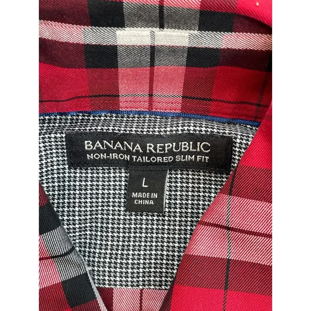 Banana Republic Shirt Mens Large Plaid 100% Cotton Tailored Slim Fit Button Down